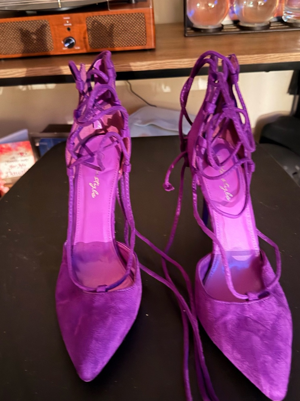 Purple Lace-Up Pointed-Toe Women's Heels